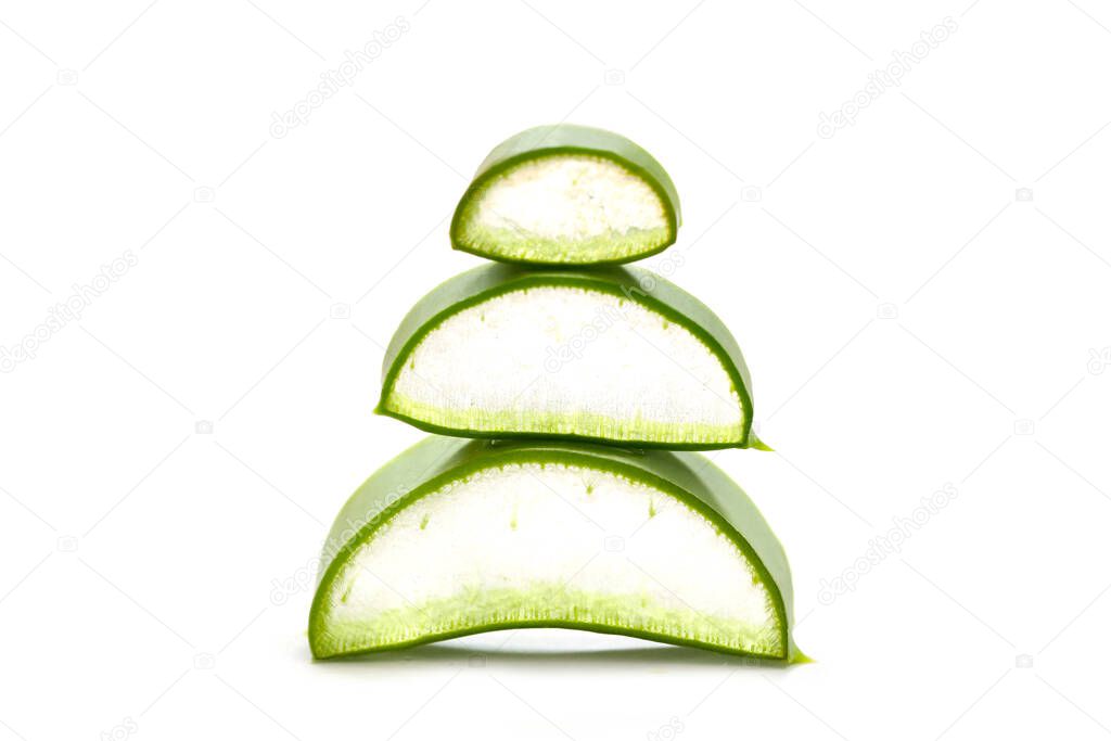 Slice of fresh Aloe vera leaves isolated on white background.