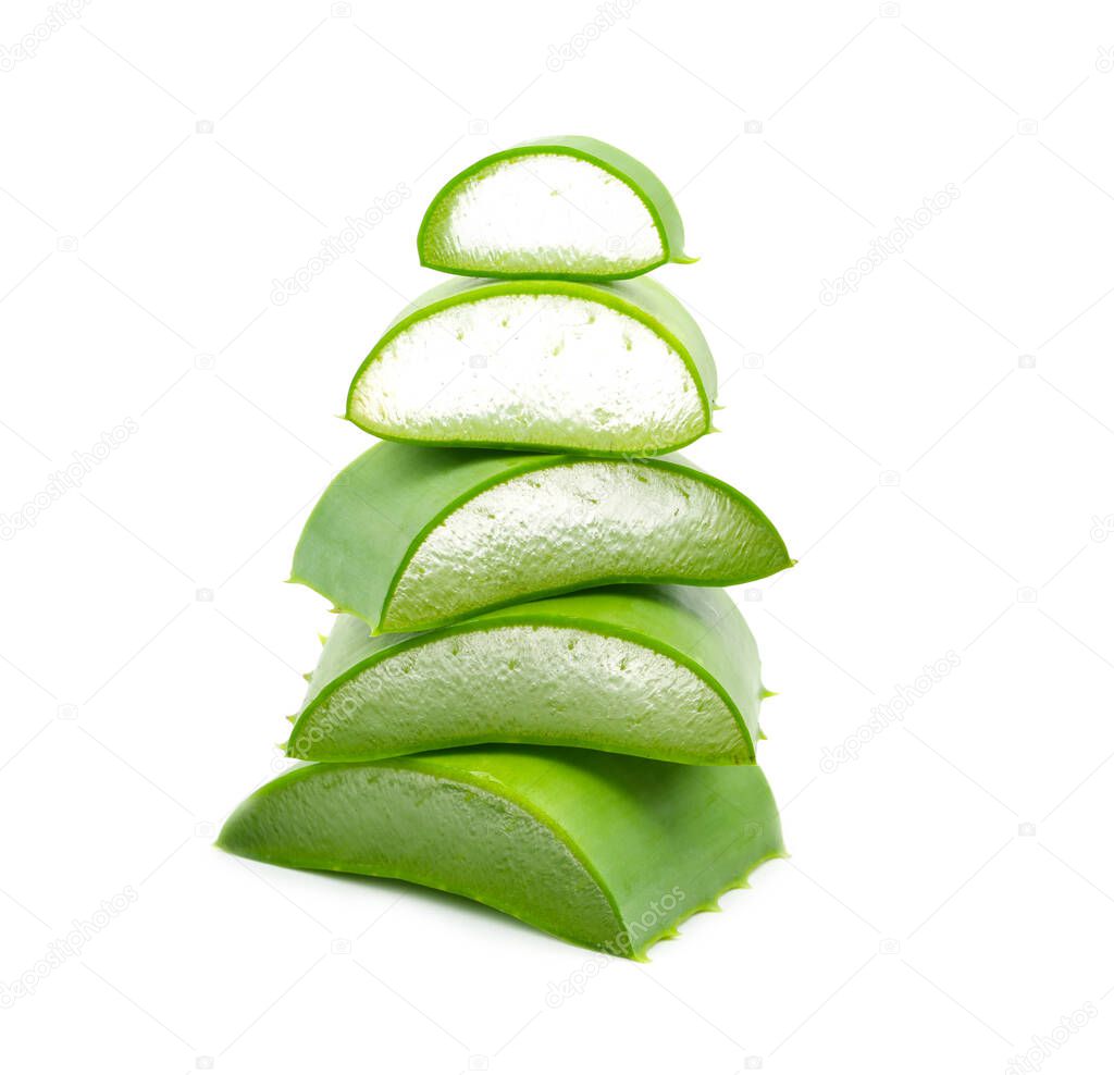 Aloe vera leaves Stacked isolated on white background for design in your work concept.