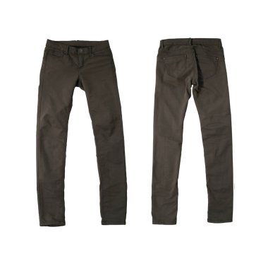 Önde ve arkada giyilebilir, beyaz arka planda izole edilmiş ve kırpma yolları olan moda pantolonlar..