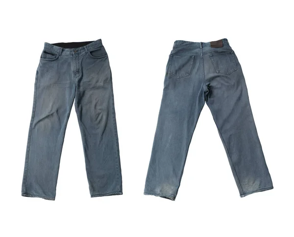Mode Byxor Bärbara Front Och Rygg Jeans Isolerad Vit Bakgrund — Stockfoto