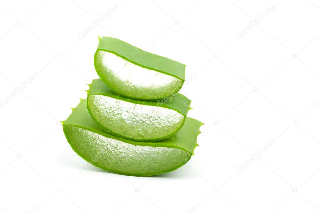 Slice of fresh Aloe vera leaves isolated on white background.