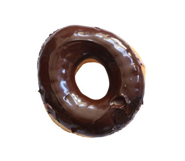 Beyaz arka planda temiz bir izole edilmiş ve kırpma yolları olan lezzetli, jöleli çikolatalı bir çörek. Yemek severler ve tatlı severler için mükemmel..