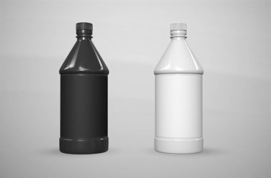 Siyah beyaz şişe. 3d render