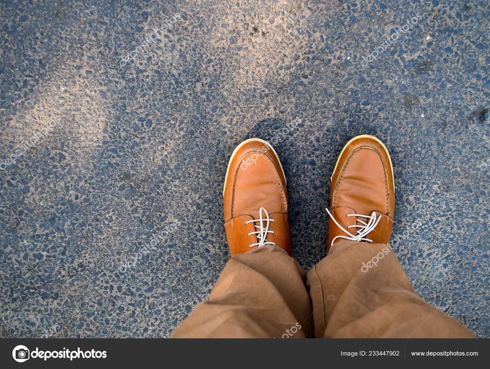 Top View Brown Camel Colored Brogue Leather Shoes Tied Laces Stock Photo Image By C Jayantbahel 233447902