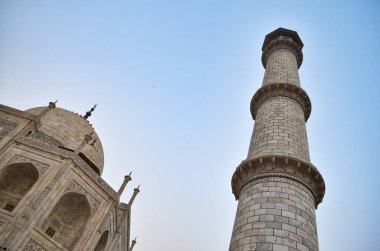 POV low angle show of Taj mahal minar and section of the main structure