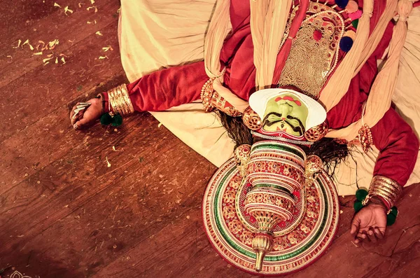 Fort Kochi Kerala Índia 2019 Pacha Kathakali Artista Agindo Morto — Fotografia de Stock