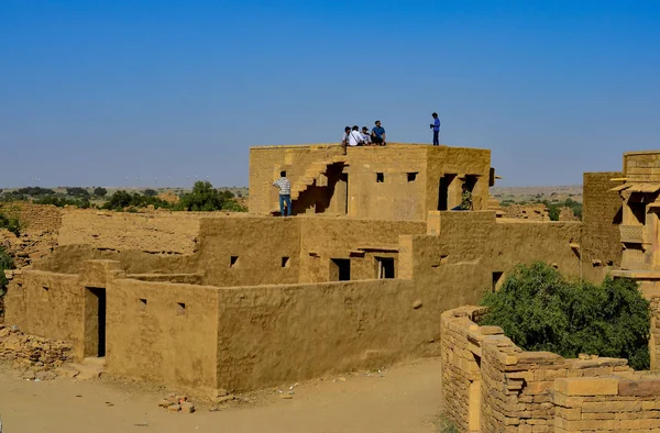 Hus Stadsbilden Övergiven Stad Kuldhara Nära Jaisalmer Rajasthan Indien Väg — Stockfoto