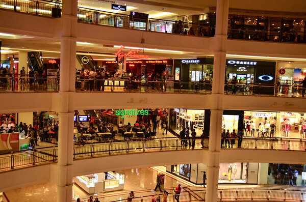 Kuala Lumpur, Mayalysia, 2019. Suria KLCC shopping mall inside the twin Petronas towers in Kuala Lumpur