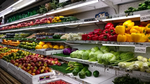 Section Affichage Des Fruits Dans Magasin Détail Moderne Dans Centre — Photo