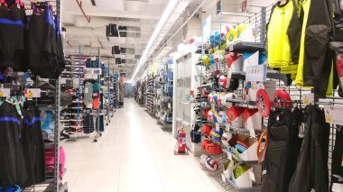 aisles on a modern sports store