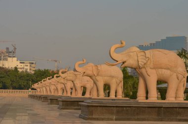 Elephant statues at the Ambedkar park Rashtriya Dalit Prerna Pratibimb Sthal Noida, Lucknow Uttar Pradesh shot at noon.  clipart