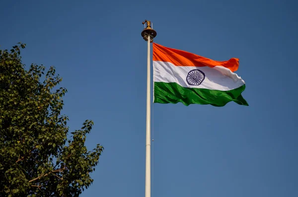 Indian National Flag Drapeau Tricolore Flottant Déployant Dans Central Park — Photo