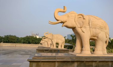 Fil heykeller Ambedkar parkta Rashtriya Dalit Prerna Pratibimb Sthal Noida, Lucknow Uttar Pradesh öğlen vurdu.. 