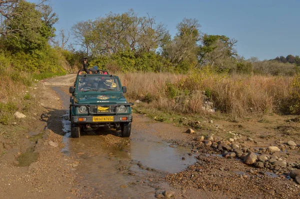 offroad çingene araç orman toprakları Jim Corbett Milli Parkı, Çamurlu sularda geçiş