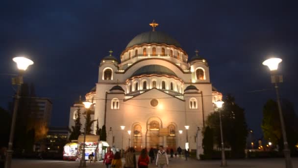 Belgrad Serbia 2019 Największy Świecie Cerkiew Kościół Sava Świeci Nocy — Wideo stockowe