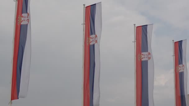 Serbian National Flag Fluttering Unfurling Front Government Buildings Belgrade Serbia — Stock Video