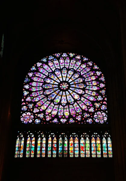Ventana Redonda Vidrio Teñido Catedral Notre Dame París Antes Tragedia —  Fotos de Stock