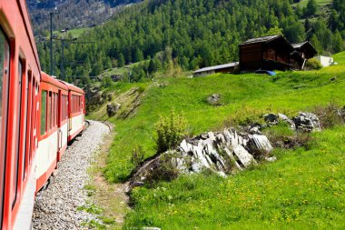 İsviçre Dağ Treni Buzul Ekspresi Alpleri geçerken bükülme eğrisi aldı