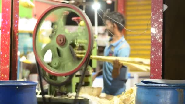 Delhi Índia 2019 Homem Operando Triturador Cana Açúcar Para Fazer — Vídeo de Stock
