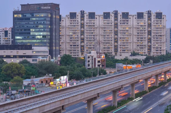 Gurgaon India 2019 Повітряна Стрілянина Залізничних Колій Швидкого Метро Вечірньому — стокове фото
