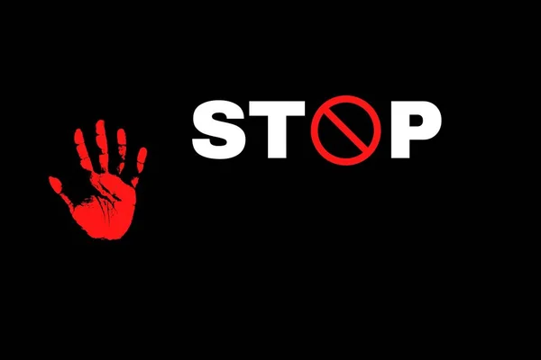 Stop Illustratie Toont Bloed Rode Palm Een Groot Protest Gaande — Stockfoto