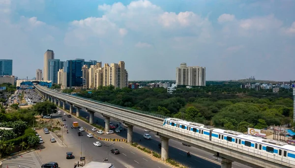 Gurgaon India 2020 Luchtfoto Van Rapid Metro Tracks Stedelijke Gebieden — Stockfoto