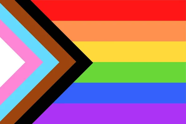 五颜六色的新社会正义 进步彩虹自豪旗 Lgbtq 男女同性恋 双性恋 变性者和变性人 组织的旗帜说明 六月被庆祝为 骄傲游行月 — 图库照片