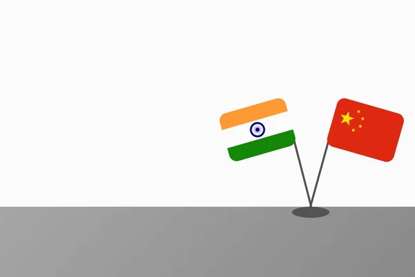Illustration Drapeaux Nationaux Indiens Chinois Table Croisant Sur Fond Blanc — Photo