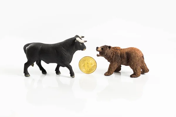 Ведмідь і бичачого ринку з Bitcoin — стокове фото