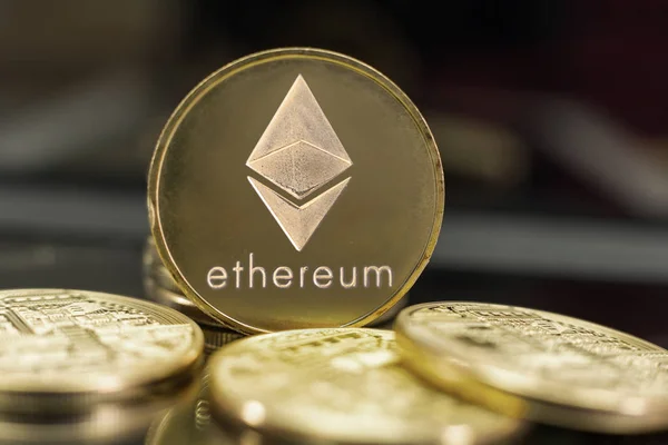 Ethereum coin on dark background — Stock Photo, Image