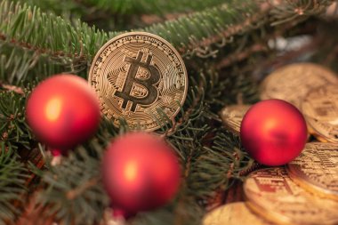 Cryptocurrency Bitcoin Noel tatil arka planlar üzerinde