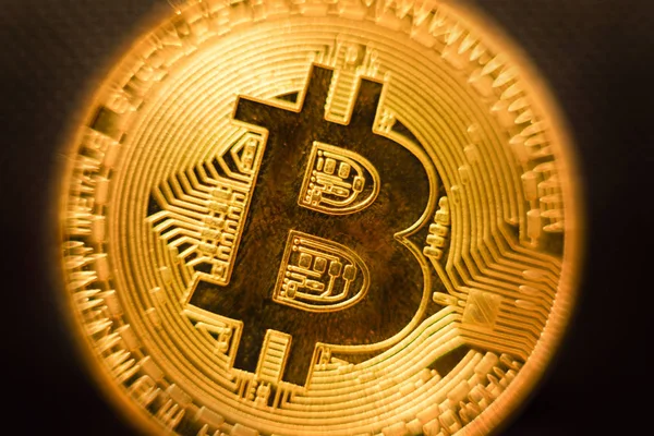 Bitcoin Moneda Oro Primer Plano — Foto de Stock