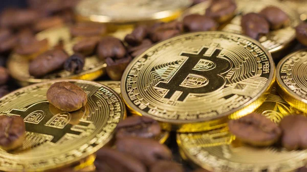 Kryptowährung Bitcoin Als Zahlungsmittel Oder Austausch Für Kaffee — Stockfoto