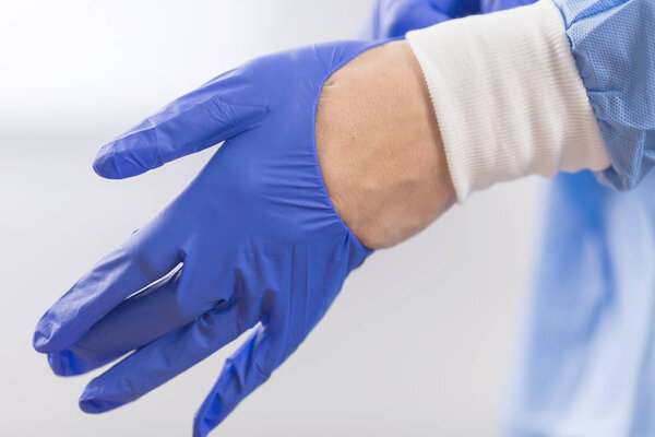 Working surgeon in a hospital operating room