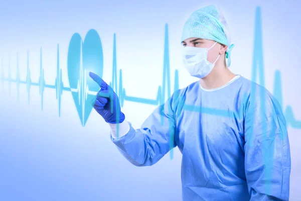 Working surgeon looking at heart beat rate