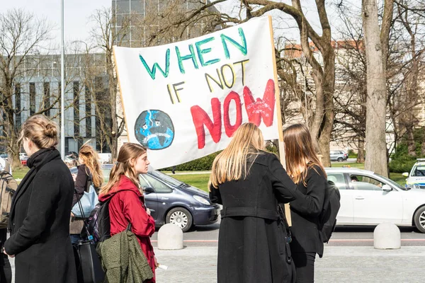 Словенія, Любляна 15.03.2019 - молодий протестуючі з банерами на молодь страйк для клімату березня — стокове фото