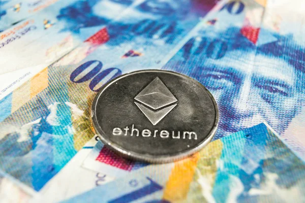 Crypto currency concept - A Ethereum with Swiss franc currency, Switzerland — Stock Photo, Image