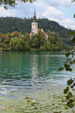 Güneşli yaz gününde Slovenya'da Bled gölü