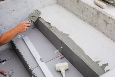 Kiremitçi eller yerde Seramik Karo döşeme.