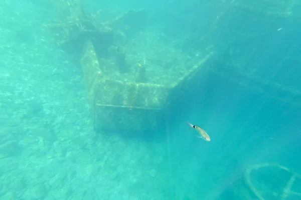 Shipwreck under water, very old ship taken on the bottom of the sea, Zavratnica Croatia — Stock Photo, Image