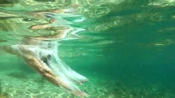 Jeune étudiant en forme mâle sauter dans l'eau et s'amuse en été — Video
