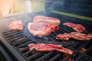 Arka bahçede barbekü var.