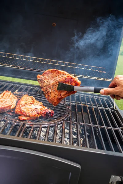 Arka bahçede barbekü var.