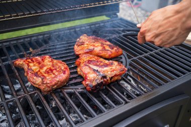Arka bahçede barbekü var.