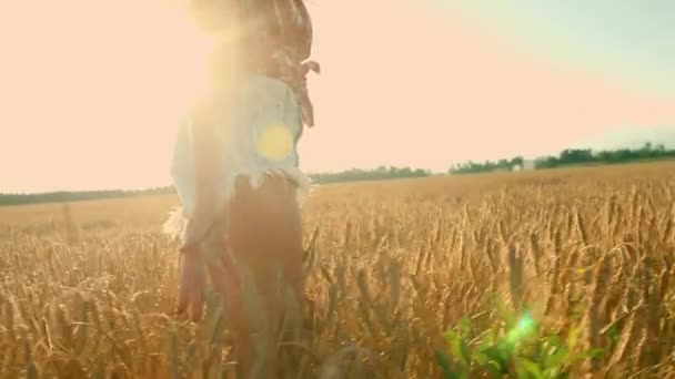 Γυναίκα σε χωράφι με σιτάρι — Αρχείο Βίντεο