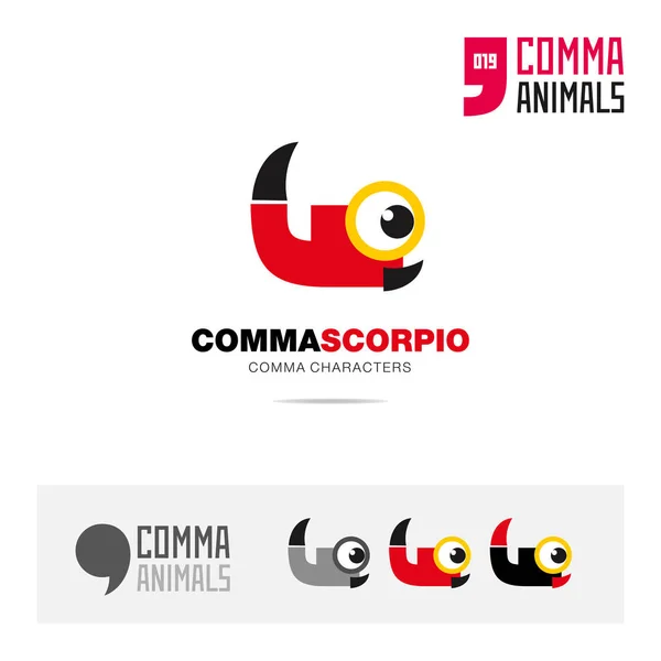 蝎子动物概念图标集和现代品牌标识模板和基于逗号符号的应用程序符号 — 图库矢量图片