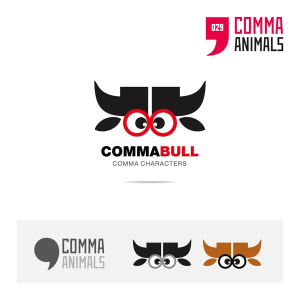 公牛动物概念图标集和现代品牌标识模板和应用程序符号基于逗号符号 — 图库矢量图片