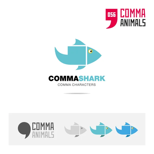 鲨鱼动物概念图标集和现代品牌标识模板和应用程序符号基于逗号符号 — 图库矢量图片