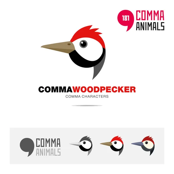Woodpecker Dryocopus Pileatus Conjunto Ícones Conceito Pássaro Modelo Logotipo Identidade Ilustrações De Stock Royalty-Free