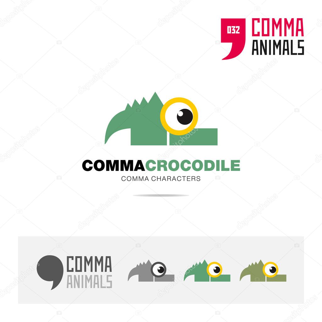 Crocodile animal concept icon set and modern brand identity logo template and app symbol based on comma sign
